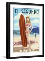 El Segundo, California - Surfer Pinup Girl-Lantern Press-Framed Art Print