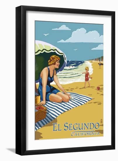 El Segundo, California - Woman on the Beach-Lantern Press-Framed Art Print