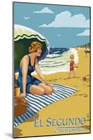 El Segundo, California - Woman on the Beach-Lantern Press-Mounted Art Print
