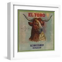 El Toro Brand - California - Citrus Crate Label-Lantern Press-Framed Art Print