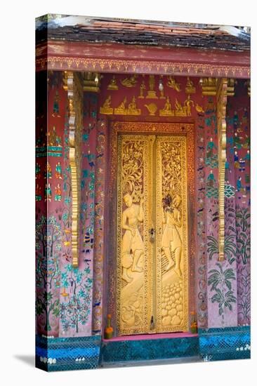 Elaborate Gilded Temple Door and Glass Mosaic on Exterior Wall-null-Stretched Canvas