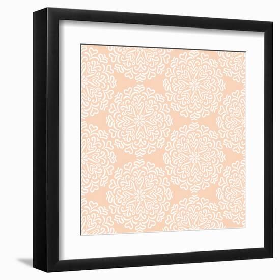 Elaborate Hand-Drawn White Pattern on Pink Background-amovita-Framed Art Print