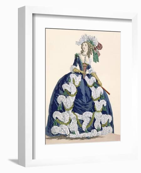 Elaborate Royal Court Dress in Navy Blue with Luxuriant White Frill Design-Augustin De Saint-aubin-Framed Giclee Print