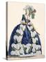 Elaborate Royal Court Dress in Navy Blue with Luxuriant White Frill Design-Augustin De Saint-aubin-Stretched Canvas