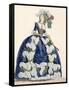 Elaborate Royal Court Dress in Navy Blue with Luxuriant White Frill Design-Augustin De Saint-aubin-Framed Stretched Canvas