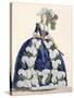 Elaborate Royal Court Dress in Navy Blue with Luxuriant White Frill Design-Augustin De Saint-aubin-Stretched Canvas