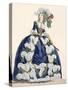 Elaborate Royal Court Dress in Navy Blue with Luxuriant White Frill Design-Augustin De Saint-aubin-Stretched Canvas