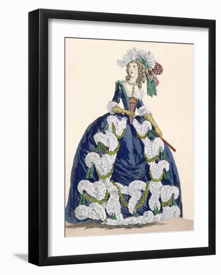 Elaborate Royal Court Dress in Navy Blue with Luxuriant White Frill Design-Augustin De Saint-aubin-Framed Giclee Print