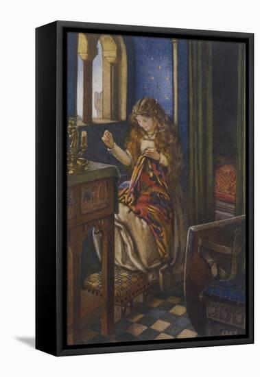 Elaine the "Lily-Maid of Astolat" Otherwise Known as the Lady of Shalott Working-Eleanor Fortescue Brickdale-Framed Stretched Canvas