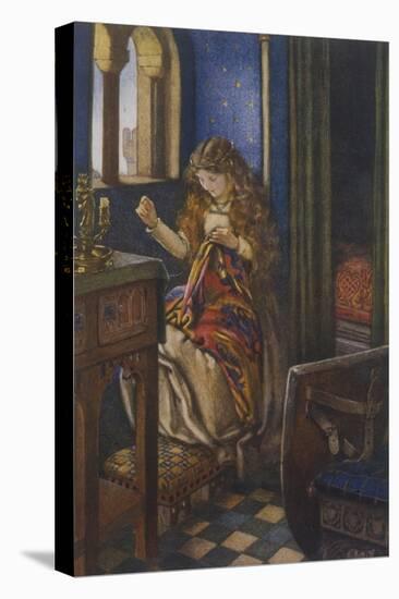Elaine the "Lily-Maid of Astolat" Otherwise Known as the Lady of Shalott Working-Eleanor Fortescue Brickdale-Stretched Canvas