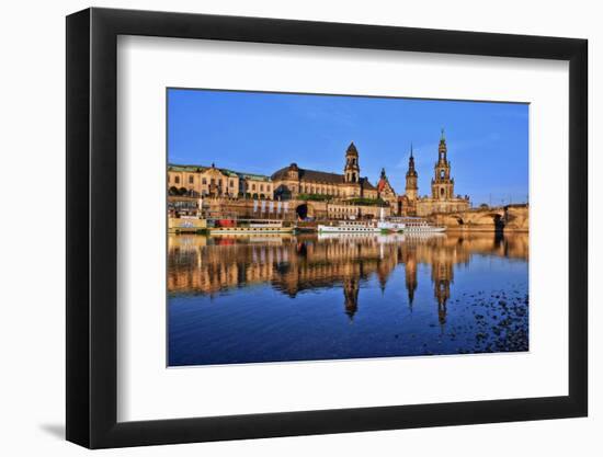 Elbe River and Old Town skyline, Dresden, Saxony, Germany, Europe-Hans-Peter Merten-Framed Photographic Print