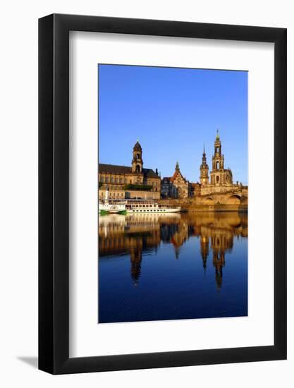 Elbe River and Old Town skyline, Dresden, Saxony, Germany, Europe-Hans-Peter Merten-Framed Photographic Print