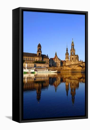 Elbe River and Old Town skyline, Dresden, Saxony, Germany, Europe-Hans-Peter Merten-Framed Stretched Canvas