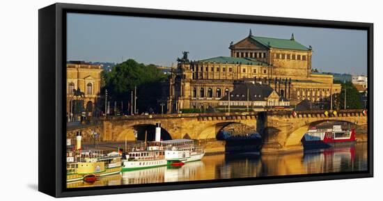 Elbe River, Semper Opera House, Dresden, Saxony, Germany, Europe-Hans-Peter Merten-Framed Stretched Canvas