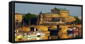 Elbe River, Semper Opera House, Dresden, Saxony, Germany, Europe-Hans-Peter Merten-Framed Stretched Canvas