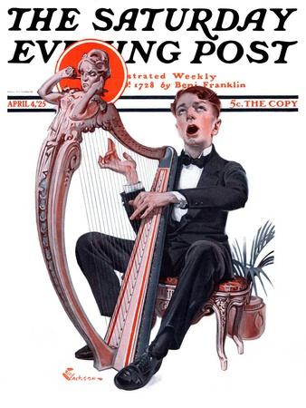 "Offkey Harpist," Saturday Evening Post Cover, April 4, 1925