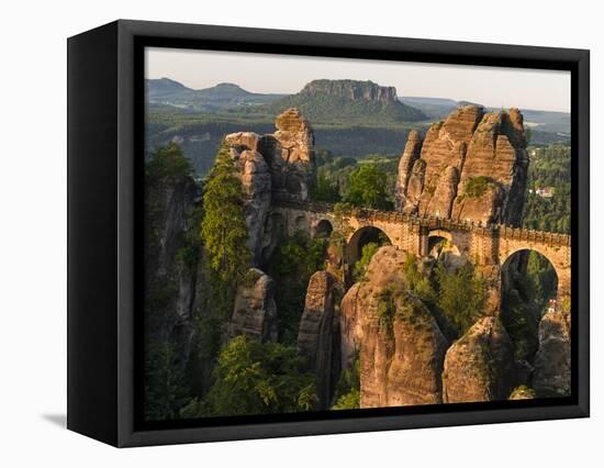 Elbsandsteingebirge, NP Saxon Switzerland. Bastei Bridge and Rocks-Martin Zwick-Framed Stretched Canvas