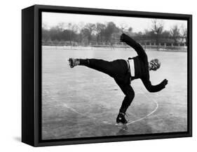 Elderly Chinese Man Ice Skating-Jack Wilkes-Framed Stretched Canvas