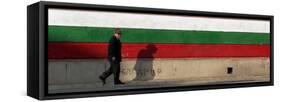 Elderly Man Passes a National Flag Painted on Front of a Polling Station in Bulgarian Capital Sofia-null-Framed Stretched Canvas