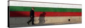 Elderly Man Passes a National Flag Painted on Front of a Polling Station in Bulgarian Capital Sofia-null-Stretched Canvas