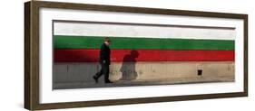 Elderly Man Passes a National Flag Painted on Front of a Polling Station in Bulgarian Capital Sofia-null-Framed Photographic Print