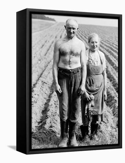 Elderly Polish Farming Couple Posing in the Fields Near Bialystok-Paul Schutzer-Framed Stretched Canvas