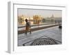 Elderly Sikh Pilgrim with Bundle and Stick Walking Around Holy Pool, Amritsar, India-Eitan Simanor-Framed Photographic Print