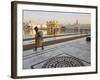 Elderly Sikh Pilgrim with Bundle and Stick Walking Around Holy Pool, Amritsar, India-Eitan Simanor-Framed Photographic Print