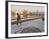 Elderly Sikh Pilgrim with Bundle and Stick Walking Around Holy Pool, Amritsar, India-Eitan Simanor-Framed Photographic Print