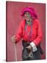 Elderly Tibetan Woman with Red Wall, Tagong, Sichuan, China-Keren Su-Stretched Canvas