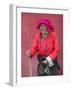 Elderly Tibetan Woman with Red Wall, Tagong, Sichuan, China-Keren Su-Framed Photographic Print