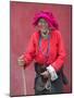 Elderly Tibetan Woman with Red Wall, Tagong, Sichuan, China-Keren Su-Mounted Photographic Print