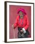 Elderly Tibetan Woman with Red Wall, Tagong, Sichuan, China-Keren Su-Framed Photographic Print