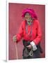 Elderly Tibetan Woman with Red Wall, Tagong, Sichuan, China-Keren Su-Framed Photographic Print