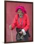 Elderly Tibetan Woman with Red Wall, Tagong, Sichuan, China-Keren Su-Framed Photographic Print