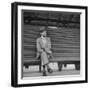 Elderly White South African Smoking Pipe Alone on Bench with Sign Noting, For Europeans Only-Nat Farbman-Framed Photographic Print