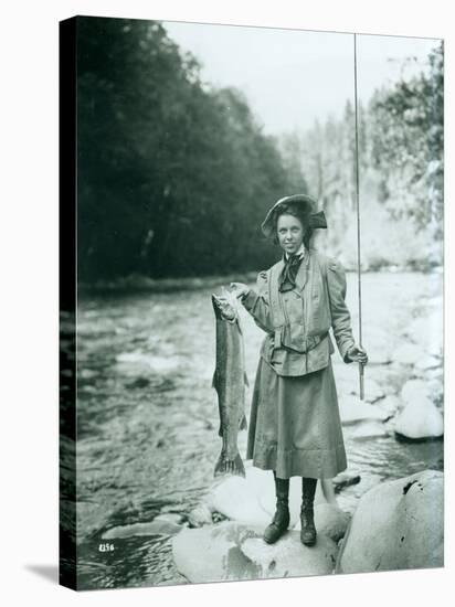 Eleanor Chittenden with Elwha River Trout-Asahel Curtis-Stretched Canvas