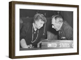 Eleanor Roosevelt and Secretary of State Dean Acheson at United Nations General Assembly in Paris-null-Framed Photo