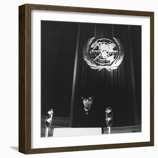 Eleanor Roosevelt Speaking before United Nations in Central Hall, Westminster, London-null-Framed Photo