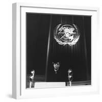 Eleanor Roosevelt Speaking before United Nations in Central Hall, Westminster, London-null-Framed Photo