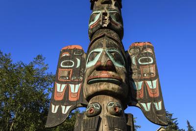 Chief Johnson Tlingit totem pole, beautiful sunny summer day, Ketchikan, Southern Panhandle, Southe