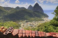 Souvenir Stall with View of the Pitons and Soufriere-Eleanor-Photographic Print