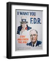 Election Campaign Poster Featuring President Franklin D. Roosevelt, 1941-null-Framed Premium Giclee Print