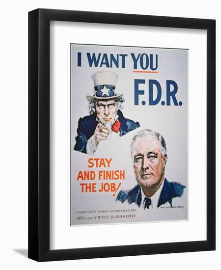 Election Campaign Poster Featuring President Franklin D. Roosevelt, 1941-null-Framed Premium Giclee Print