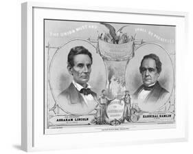 Election Poster with Abraham Lincoln and Hannibal Hamlin-null-Framed Giclee Print