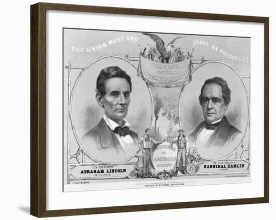 Election Poster with Abraham Lincoln and Hannibal Hamlin-null-Framed Giclee Print