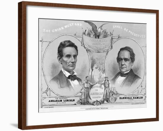 Election Poster with Abraham Lincoln and Hannibal Hamlin-null-Framed Giclee Print