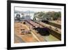 Electric mules guiding Panamax ship through Miraflores Locks on the Panama Canal, Panama, Central A-Tony Waltham-Framed Photographic Print