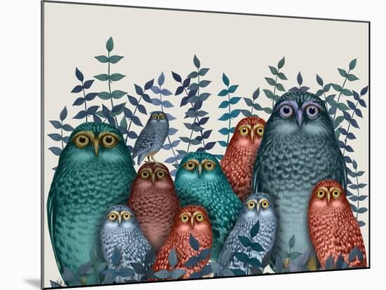 Electric Owls, Blue and Orange-Fab Funky-Mounted Giclee Print