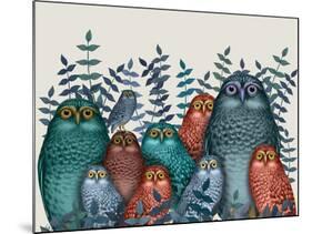 Electric Owls, Blue and Orange-Fab Funky-Mounted Giclee Print